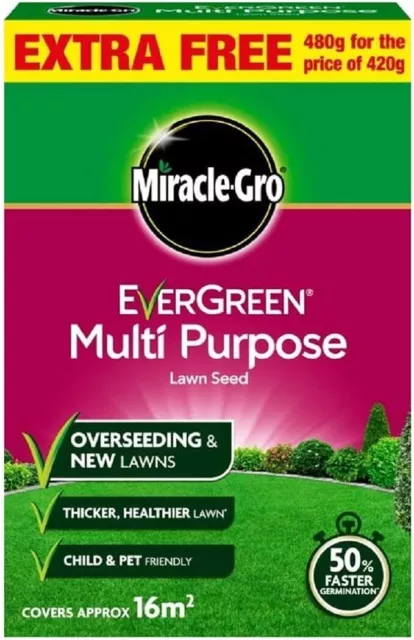 Miracle Gro Multi Purpose Grass Seed Hard Wearing Garden New Lawn Repair 480g