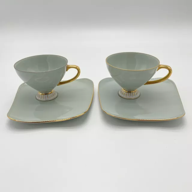 Westminster Australia Vintage Fine China #247 Green Tennis Set 2x Cups 2x Saucer