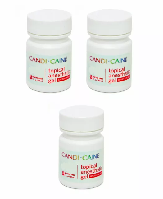 3 Jars Dental Topical Anesthetic Gel 20% Benzocaine 1oz Strawberry Candi-Caine