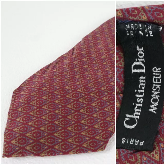 Cravatta di seta rossa Christian Dior Monsieur da uomo vintage originale Francia