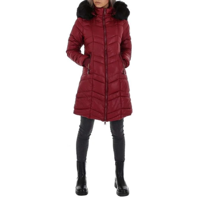 Cappotto lungo rosso da donna giubbino giubbotto piumino invernale cappuccio