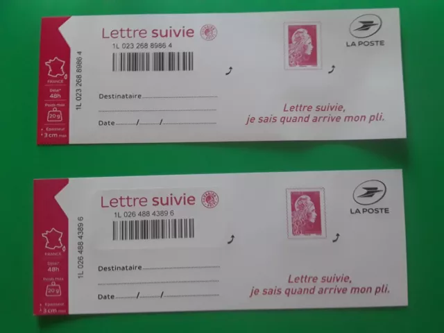 France autoadhesif lettre suivie Marianne engagée 2 feuillets complets LS6   LS7