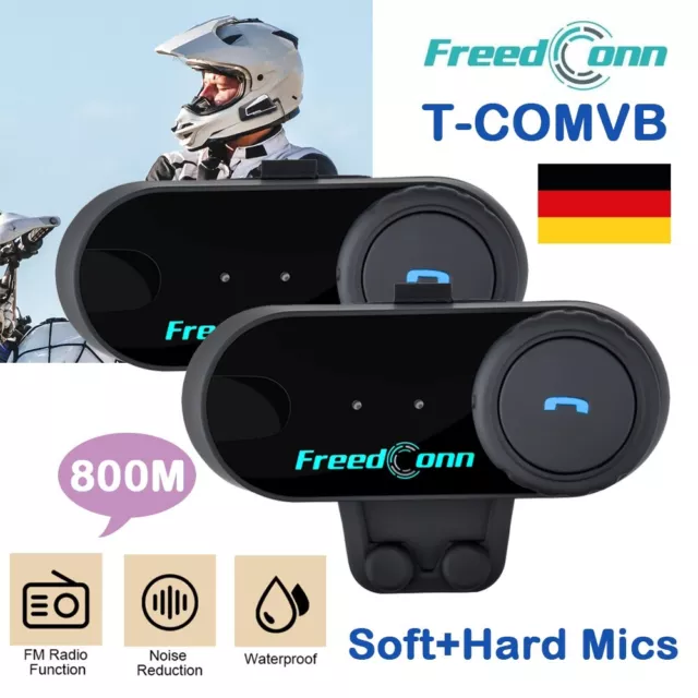 2Stk 800M Motorrad Intercom Bluetooth Helm Gegensprechanlage BT Kommunikation FM