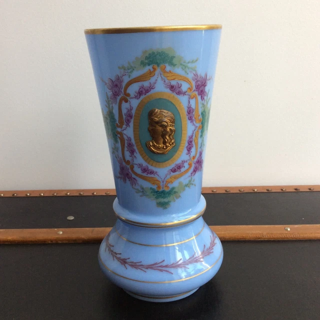 Superbe vase en opaline bleu de Florence Murano Italie 1950 (D'occasion
