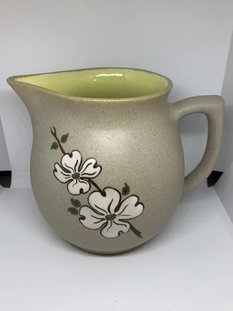 Pitcher Vtg Pigeon Forge Pottery Dogwood Flowers Green Interior