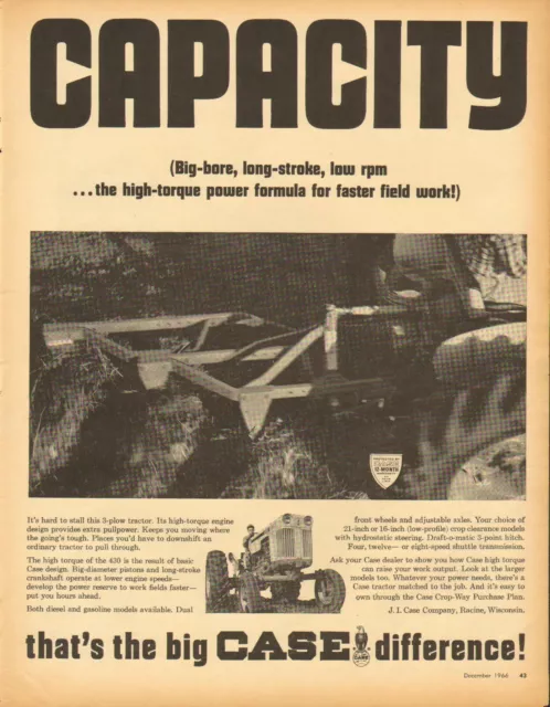 1966 LARGE Print Ad of Case 430 3 Plow Farm Tractor