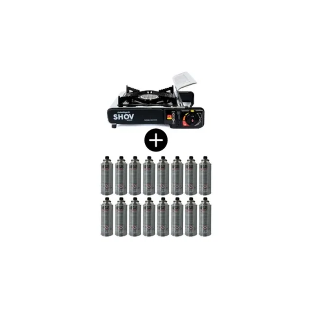 Gazinière De Camping Phoenix PC-20 Inox + BBQ Grill + 8 Cartouches De Gaz