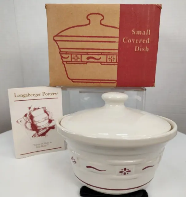 Longaberger Pottery #32425 Traditional Red Sm Covered Baking w/Lid Dish NIB USA