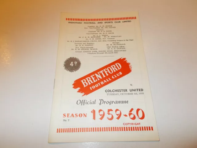 Brentford v Colchester 59/60