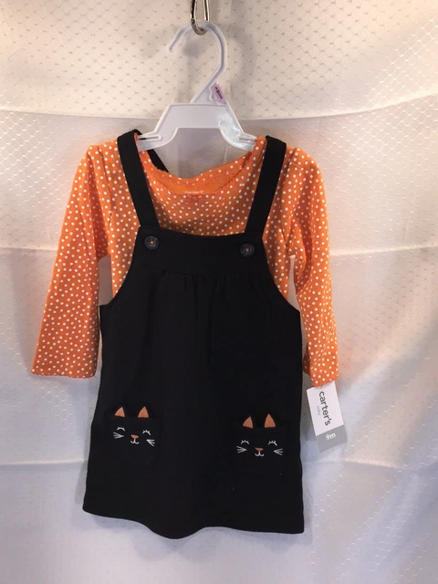 NEW Carters Halloween Black Cat Kitty Jumper Bodysuit 2PC Outfit Baby Girl 9 Mos