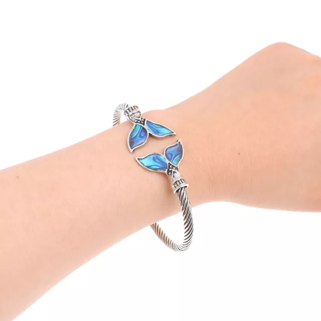 Vintage Abalone Shell Mermaid Tail Bangle Bracelet for Women Couple Bra.Q1