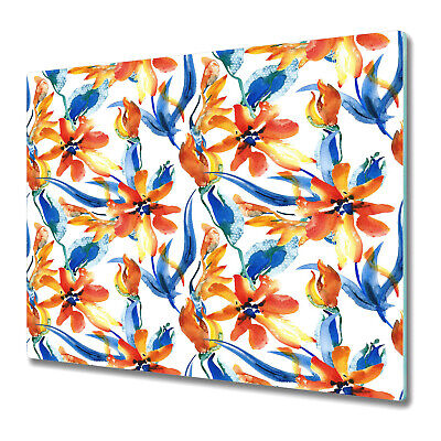 Glass Cutting Board Sunny Flowers Colourful Floral Orange & Blue 60x52