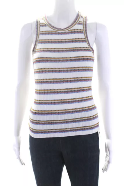 Veronica Beard Womens Striped Tank Top White Multi Colored Size Extra Small