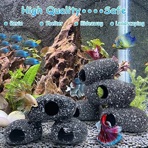 Cichlid Rock Cave Betta Hideout Resin Aquarium Decoration Fish Shelter Stone NEW