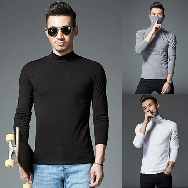 Camicia uomo alla moda slim fit collo a tartaruga tinta unita e maniche lunghe