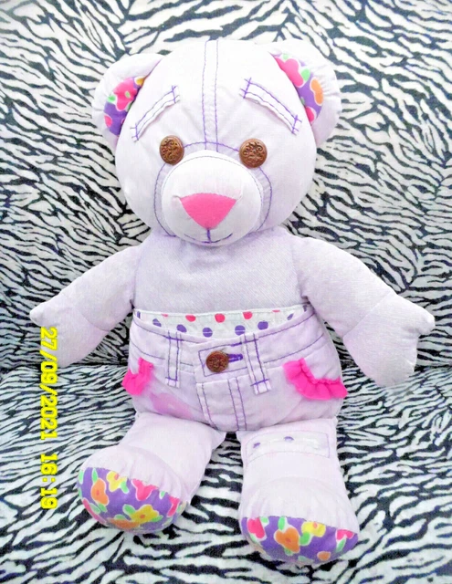 Ca/ Doudou Peluche Tyco 1990 Doodle Bear Ours Rose Violet Fleur Pois 42Cm Com9