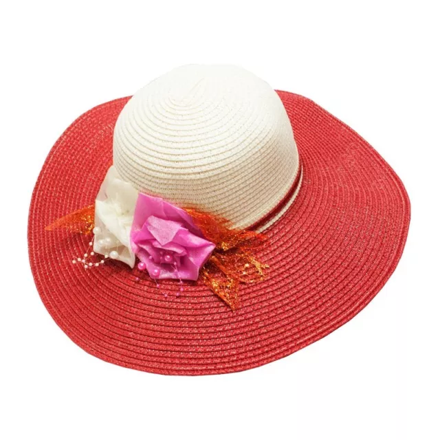 Womens Floppy Straw Hat Wide Brim Rose Floral Beach Sun Folding Cap Summer HATS