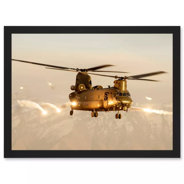 Goddard Military UK RAF Chinook Helicopter Photo Framed A4 Wall Art Print