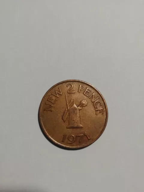 Bailiwick of Guernsey 2p Two New Pence 1971 Coin Windmill Shield - circulated