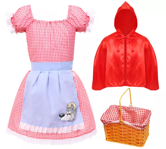 Girls Little Red Riding Hood Costume Plus Basket School Book Week Fancy Dress