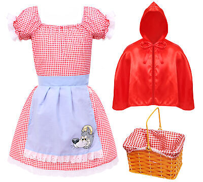 Girls Little Red Riding Hood Costume With Basket School Book Week Fancy Dress