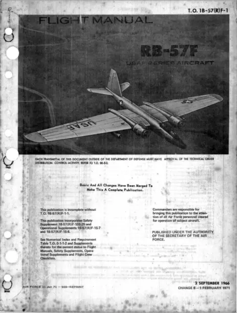 320 Page 1966 T.O. 1B-57(R)F-1 RB-57F B-57 Canberra Bomber Flight Manual on CD