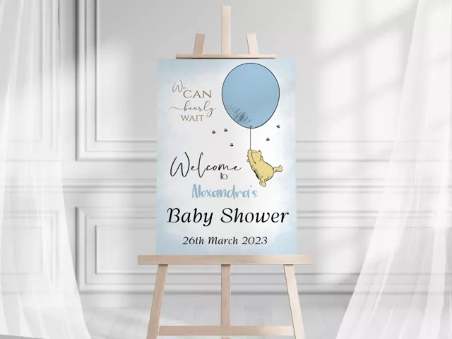 Personalised Baby Shower Welcome Sign Poster Wall  Print Picture Winnie The Pooh