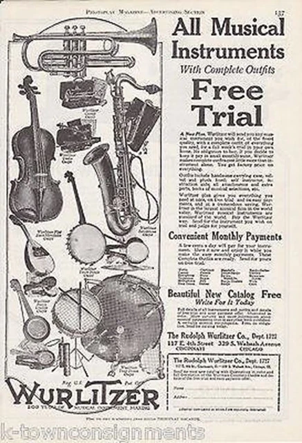 Wurlitzer Musical Instruments Antique Graphic Advertising Print 1920