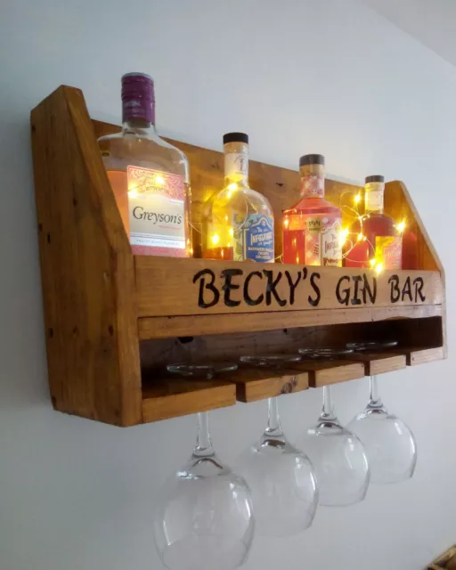 PERSONALISED WALL MOUNTED Rustic GIN BAR Wine Bar Rack Shelf mothers day 54.95 PicClick UK