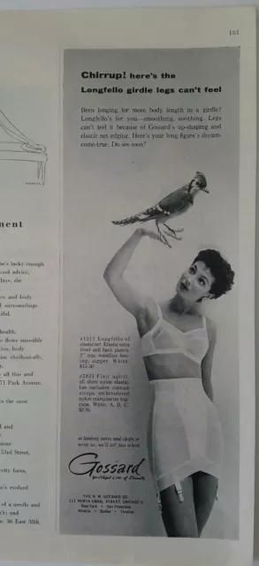 1956 WOMEN'S GOSSARD longfello girdle legs bra brunette holding bird  vintage ad $5.99 - PicClick
