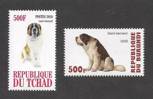 Photo Body Study Postage Stamp Collection SAINT ST BERNARD DOG 2 x MNH