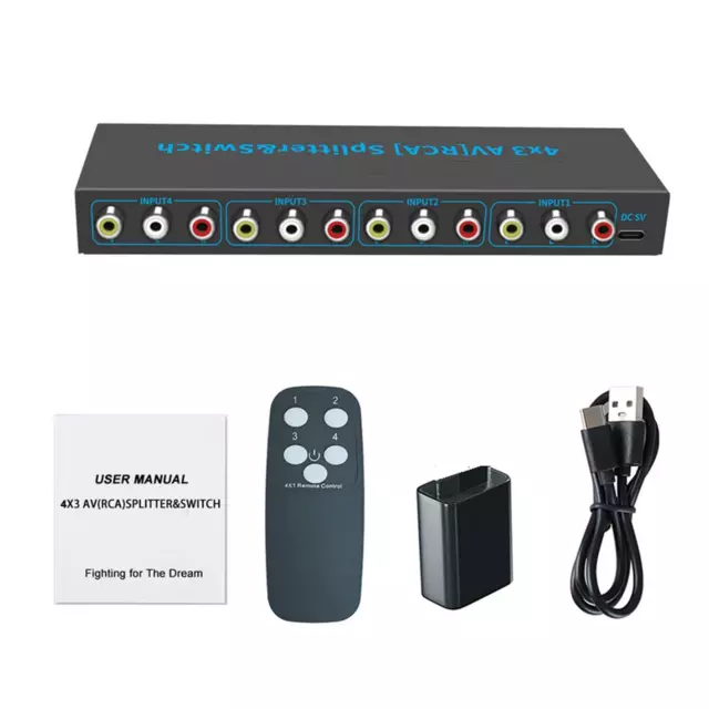 4 Way RCA AV Switch Splitter Box For HDTV LCD DVD 3 RCA Switcher 4 to 1 Selector