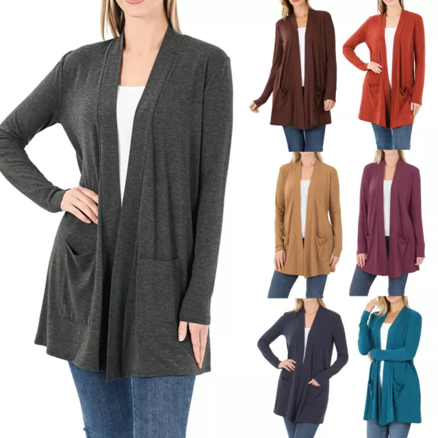 Womens Open Front Fly Away Cardigan Sweater Long Sleeve With Pockets Loose Drape