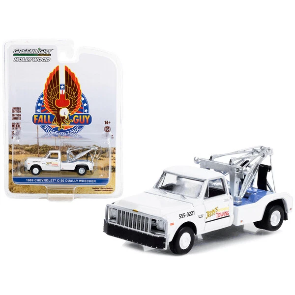 1969 Chevrolet C-30 Dually Wrecker Tow Truck White "Jerrys Towing" "Fall Guy ...