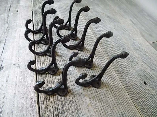 Antique Cast Iron Wall Hooks Dog Leash Garage Coat Hat Towel Hanging Set of 10