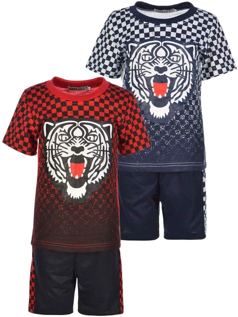 Pantaloni Corti Tessuto Pantaloncini Bambini Ragazzo Estate Set Outfit T-Shirt