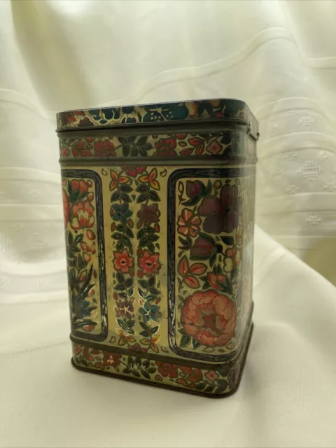 Vintage small tin box with hinged lid fruits basket design - Made In  England