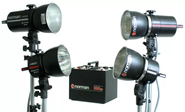 Norman P808M Power Pack with 4 LH500 Flash Heads, Reflectors, & Bulbs-Pre-Owned