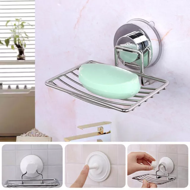 Bathroom Soap Holder Tray Stainless Steel Strong Vacuum Suction Dish Shower Rack