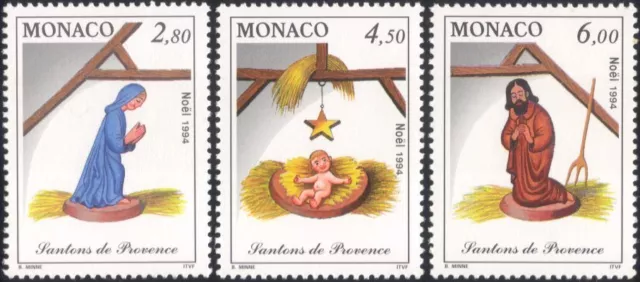 Monaco 1994 Christmas/Greetings/Crib Figures/Nativity/Nary/Child 3v set (mc1072)