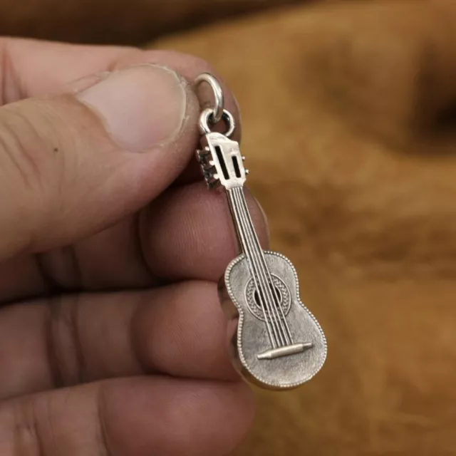 Cute Guitar Model 925 Sterling Silver Lovely Charms Musical Pendant TA335B