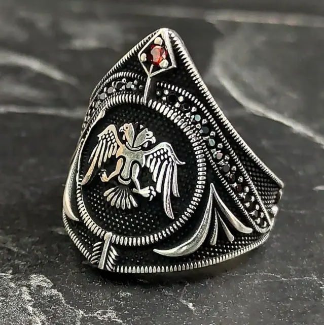 Men Double Headed Eagle Silver Ring, Silver Handmade Ring, Two Headed Eagle