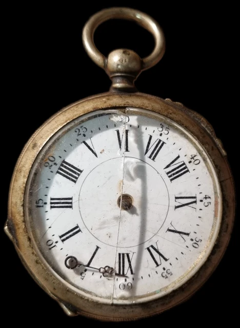 Ancienne Petite Montre à Gousset - Dos Vermeillé, écusson Or, Ne Fonctionne Pas