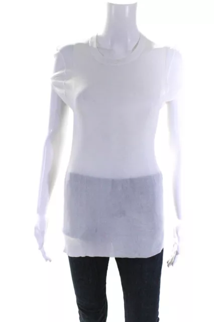 Tom Ford Womens Round Neck Ribbed Short Sleeve Pullover Top White Size L