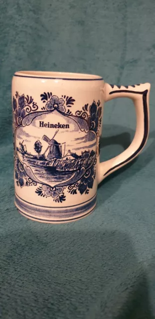 VINTAGE HEINEKEN DELFT BLUE TANKARD/MUG/STEIN - MADE IN HOLLAND Ex. Cond.