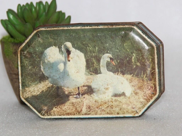 Vintage White DUCK Graphic Litho Print Caja de lata vacía Original 14052