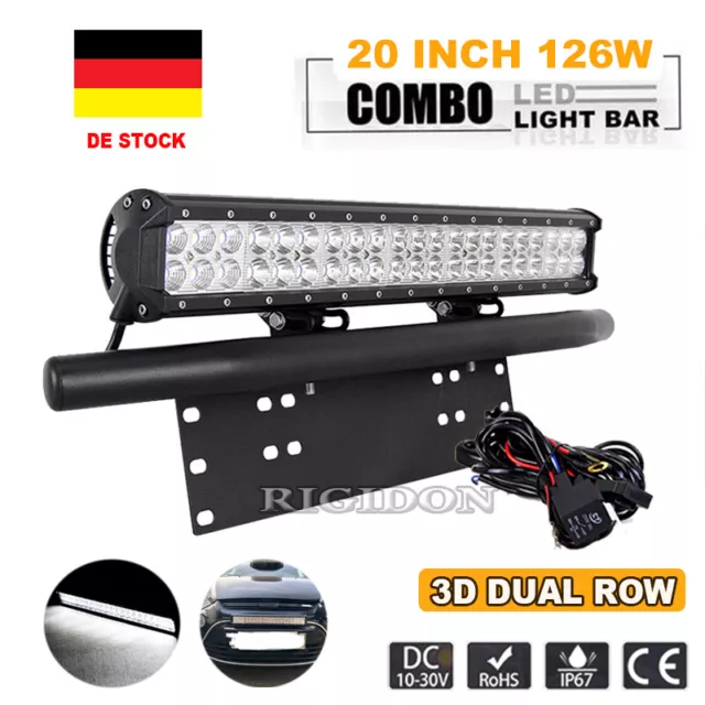 20 Zoll LED Lichtbalken Arbeitsscheinwerfer+Kennzeichenhalterung 12V Lightbar