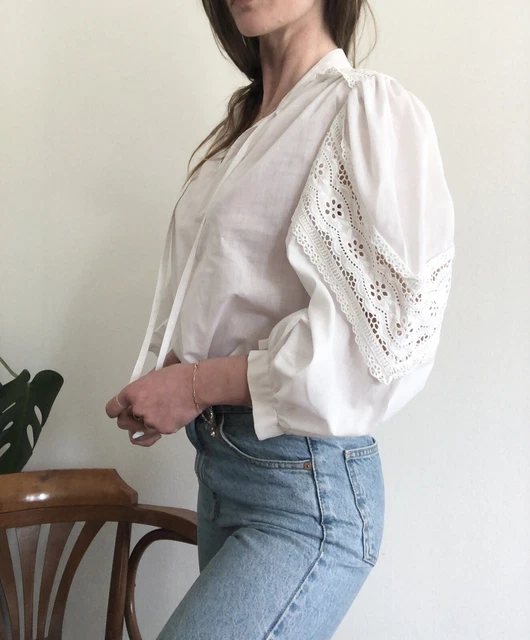 Haut Bohémien Dentelle Coton Broderie Anglaise - Taille 2 (34/36), Neuf Sans étiquettes, Couleur écru