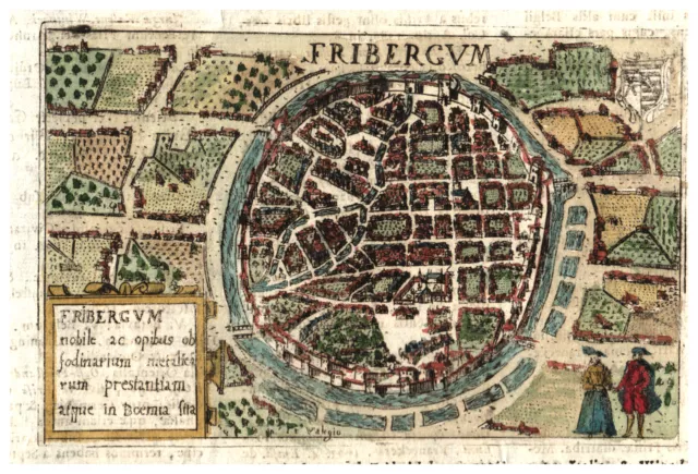 Freiberg Gesamtansicht Original kolorierter Kupferstich Valegio 1713