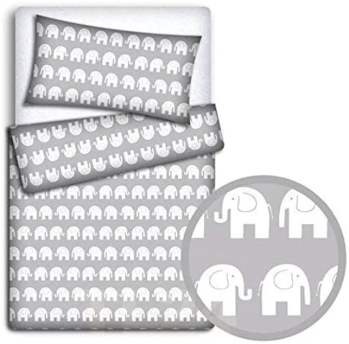 Juego de ropa de cama para bebé funda de almohada + funda edredón 2 piezas para adaptarse cama junior elefantes gris